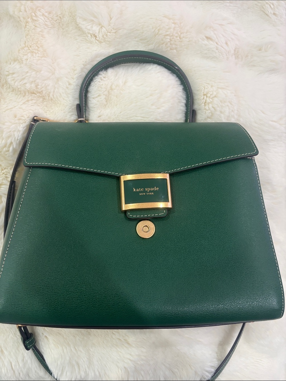 kate spade Dark Green Top-Handle Satchel with Gold Hardware